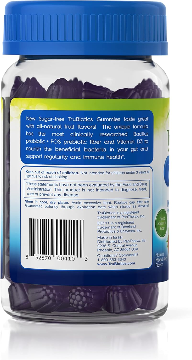 Sugar-Free TruBiotics Probiotic Gummies with Prebiotics, Vitamin D3 - 50 Gummies for Digestive & Immune Health, Men & Women, Regularity & Comfort