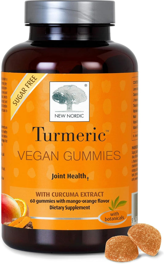 Sugar-Free Turmeric Curcumin Gummies 300mg Supplement for Joints, Knees, Shoulders - Mango Orange Flavor - 60 Count Bottle for Men and Women