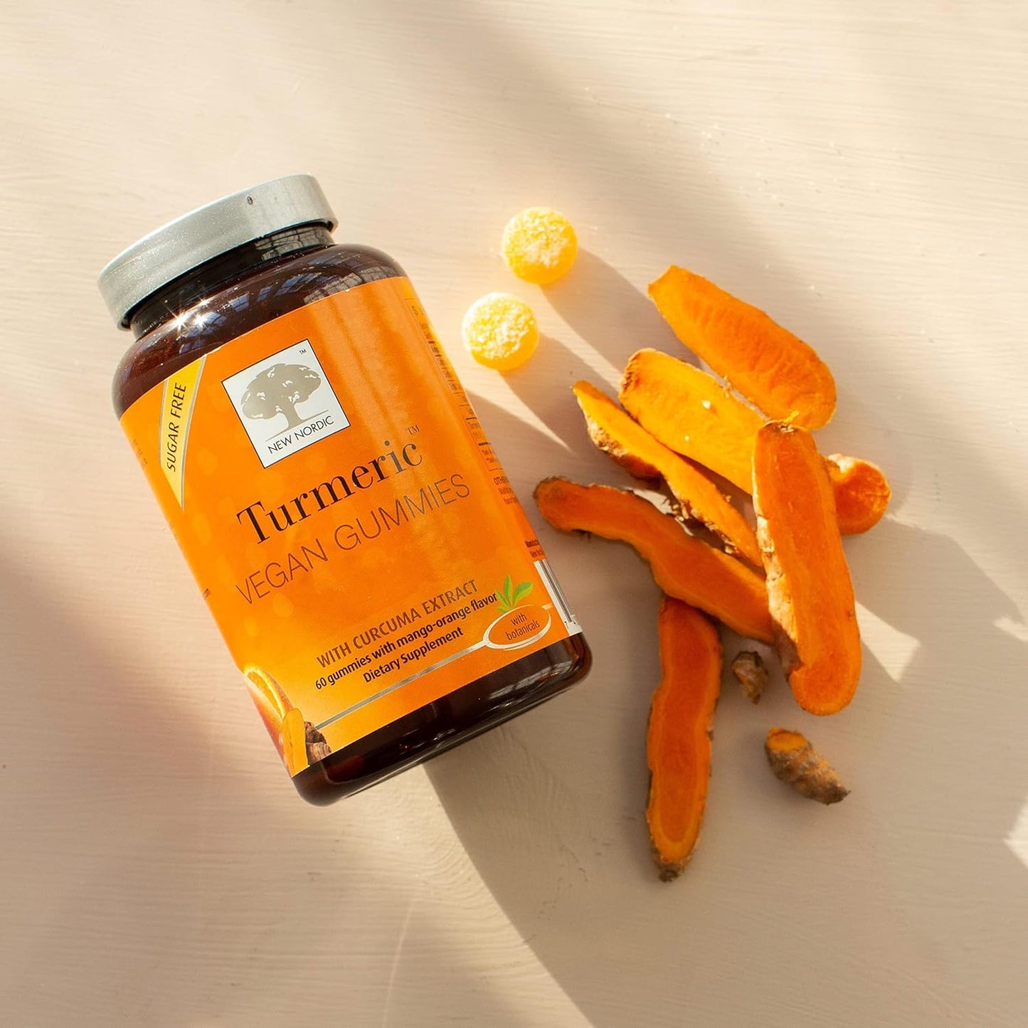 Sugar-Free Turmeric Curcumin Gummies 300mg Supplement for Joints, Knees, Shoulders - Mango Orange Flavor - 60 Count Bottle for Men and Women