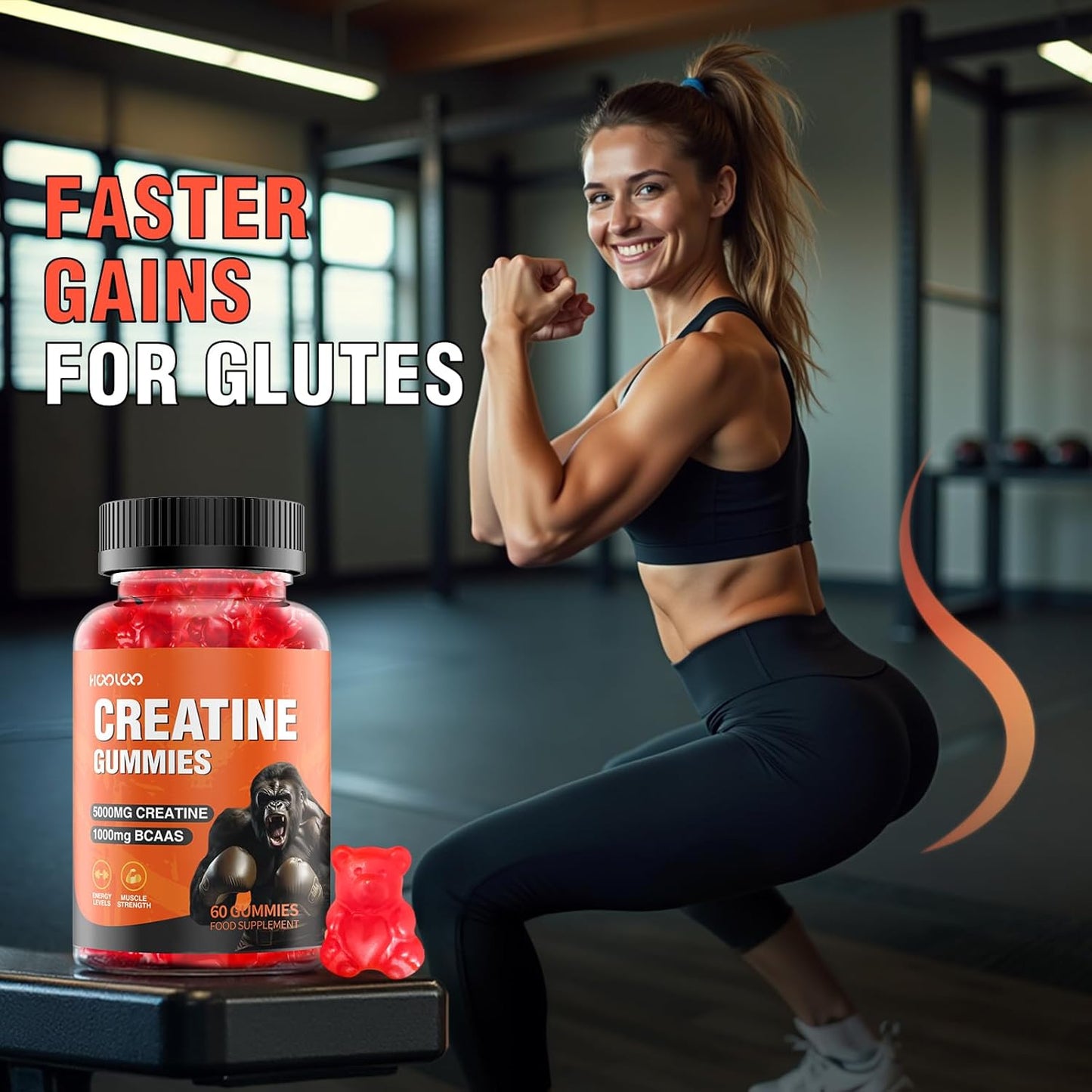 Sugar-Free Vegan Creatine Gummies - 5000mg Creatine, 1000mg BCAAs, Strawberry Flavor - 30 Day Supply