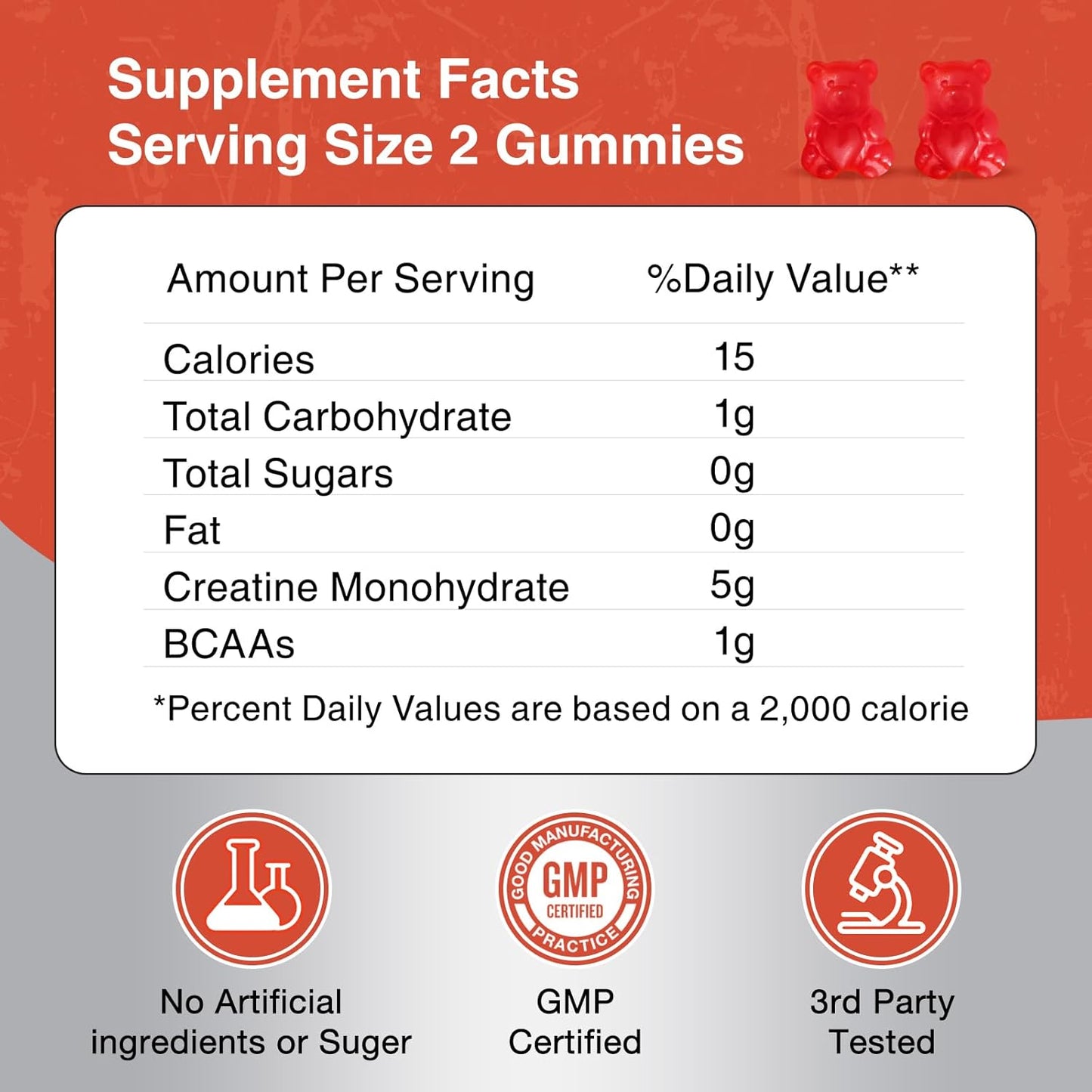 Sugar-Free Vegan Creatine Gummies - 5000mg Creatine, 1000mg BCAAs, Strawberry Flavor - 30 Day Supply