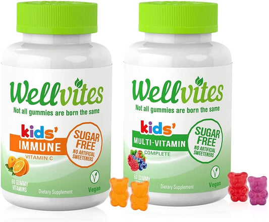 Sugar-Free Vegan Kids Multivitamin Gummies with Vitamin C for Immune Support - Non-GMO, No Artificial Sweeteners - 60 Count Bundle