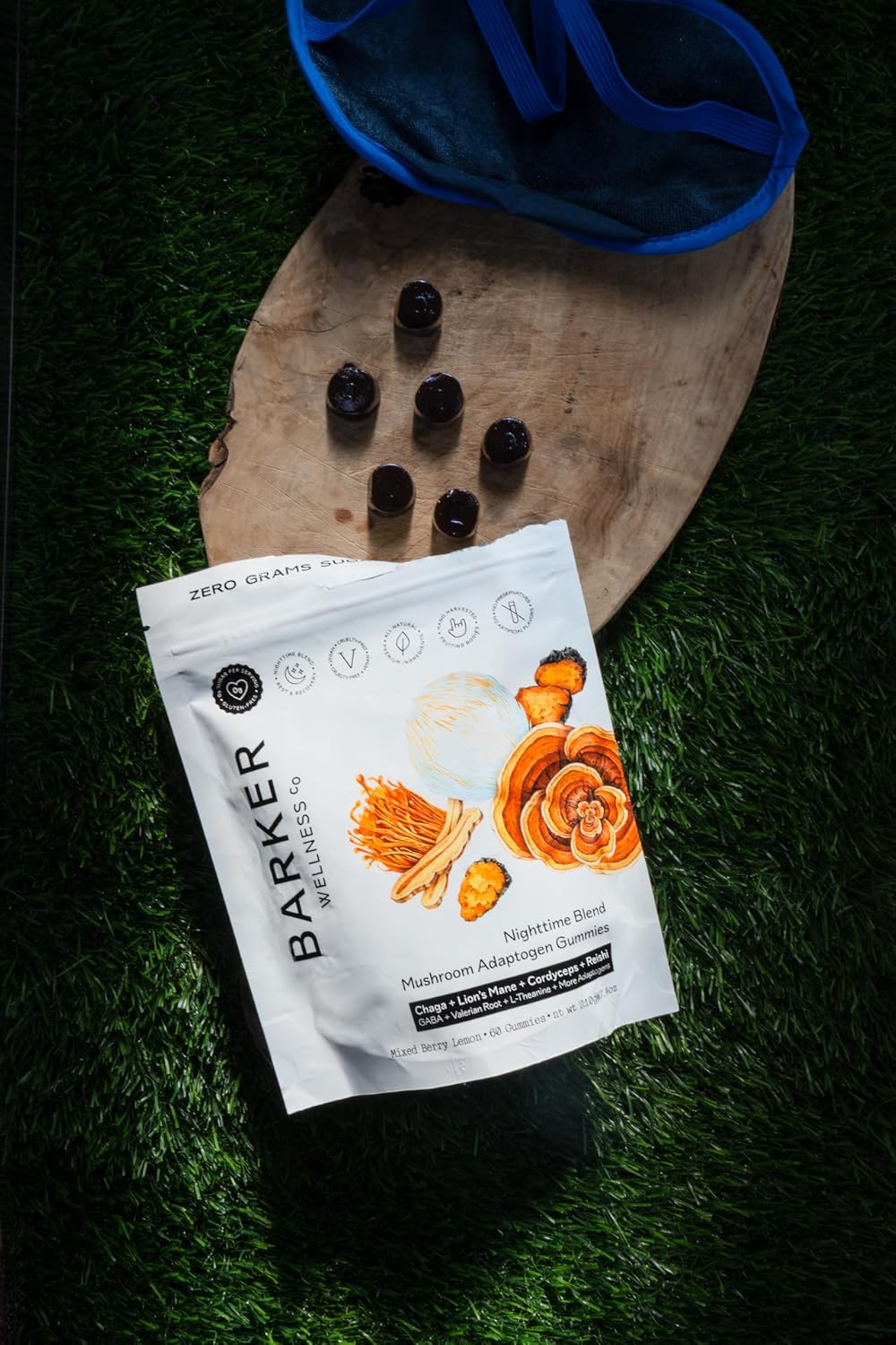 Sugar-Free Vegan Nighttime Mushroom Adaptogen Gummies for Adults - Sleep Support with Reishi, Lion’s Mane, Chaga, Cordyceps - 60 Count