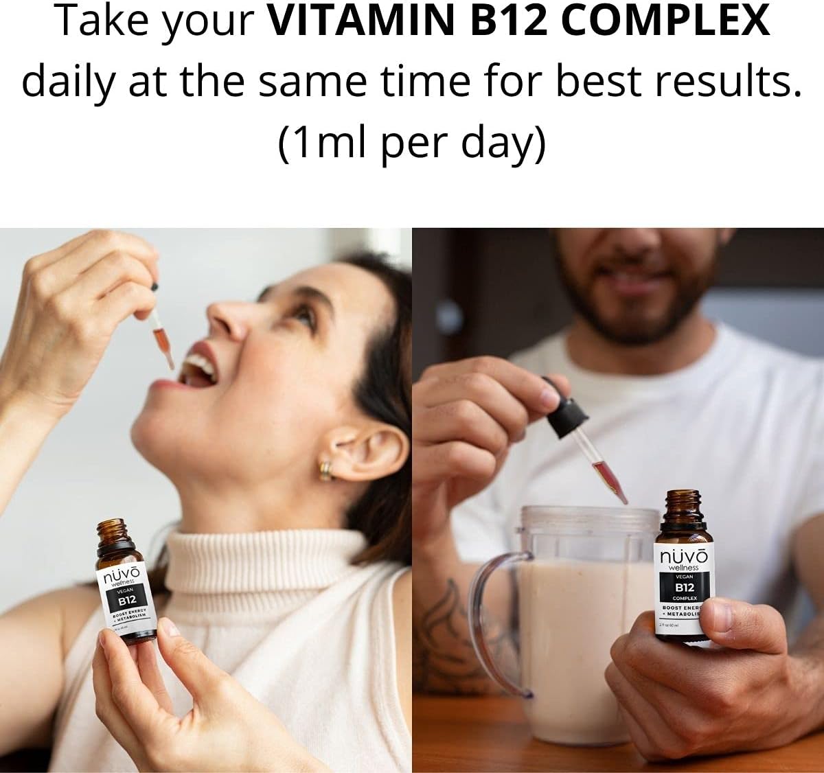 Sugar-Free Vegan Vitamin B12 Sublingual Liquid Drops for Energy and Metabolism Boost - Fast Absorption - Made in USA by NUVO WELLNESS ESSENTIALS