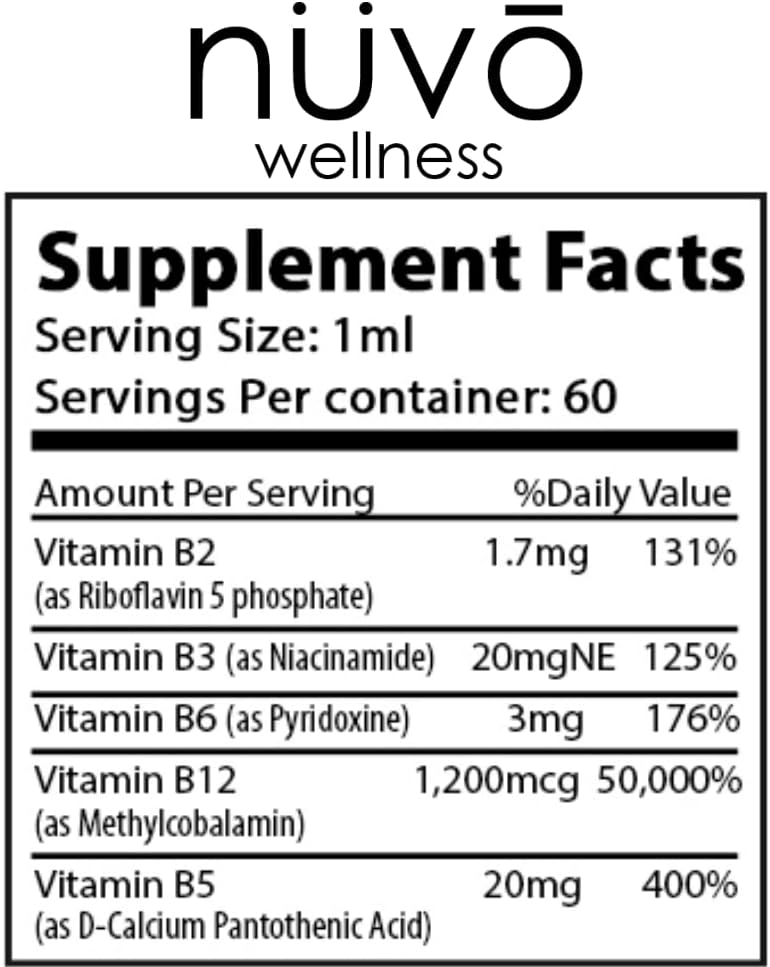 Sugar-Free Vegan Vitamin B12 Sublingual Liquid Drops for Energy and Metabolism Boost - Fast Absorption - Made in USA by NUVO WELLNESS ESSENTIALS