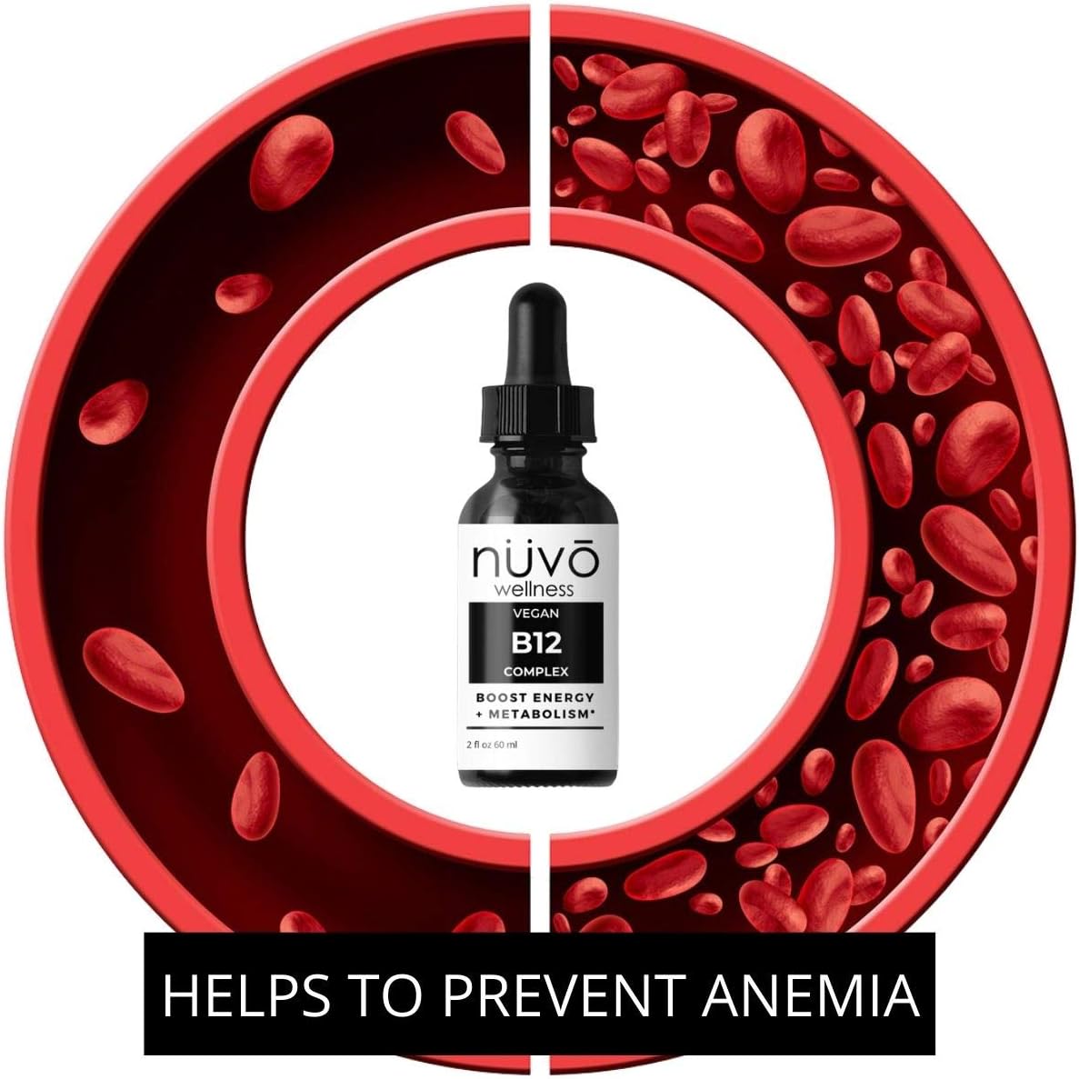 Sugar-Free Vegan Vitamin B12 Sublingual Liquid Drops for Energy and Metabolism Boost - Fast Absorption - Made in USA by NUVO WELLNESS ESSENTIALS