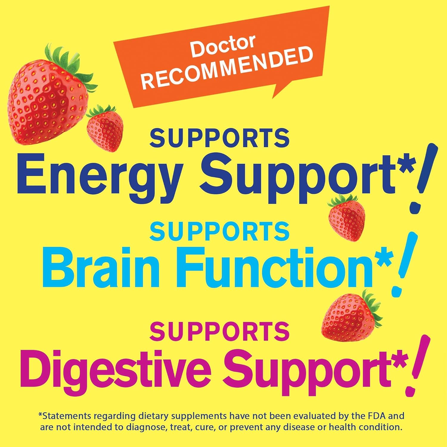 Sugar-Free Vitamin B Complex Gummies with Vitamin C and Folic Acid for Immune and Energy Support - 60 Count Strawberry Flavor