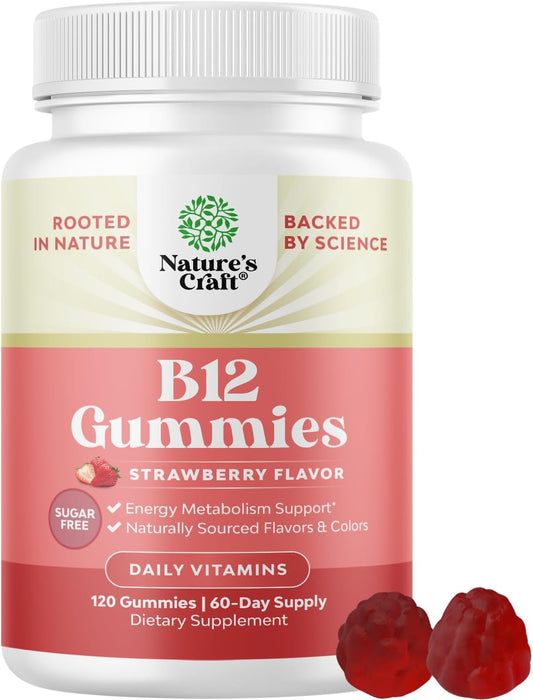 Sugar Free Vitamin B12 Gummies 1000 mcg for Adults - Energy & Mood Support - Kosher Non-GMO & Gluten Free - 120 Count
