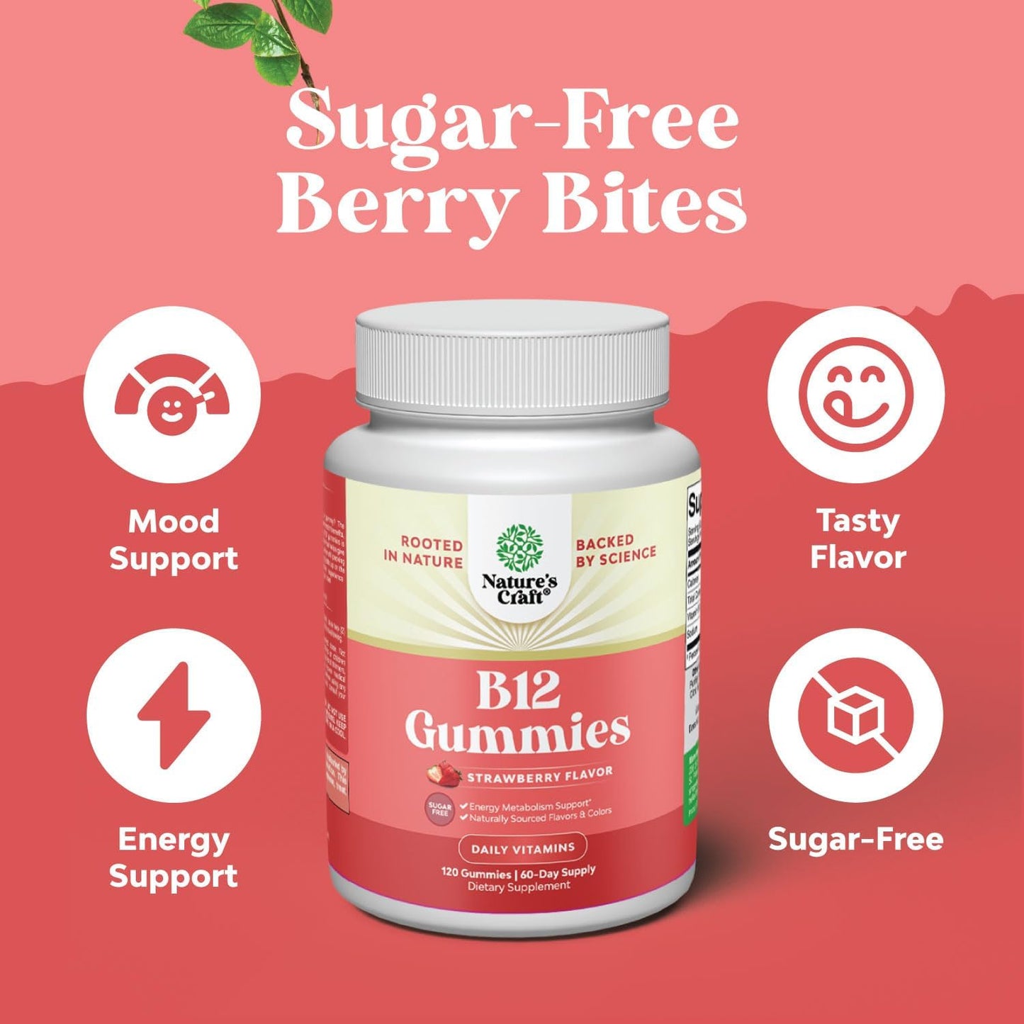 Sugar Free Vitamin B12 Gummies 1000 mcg for Adults - Energy & Mood Support - Kosher Non-GMO & Gluten Free - 120 Count