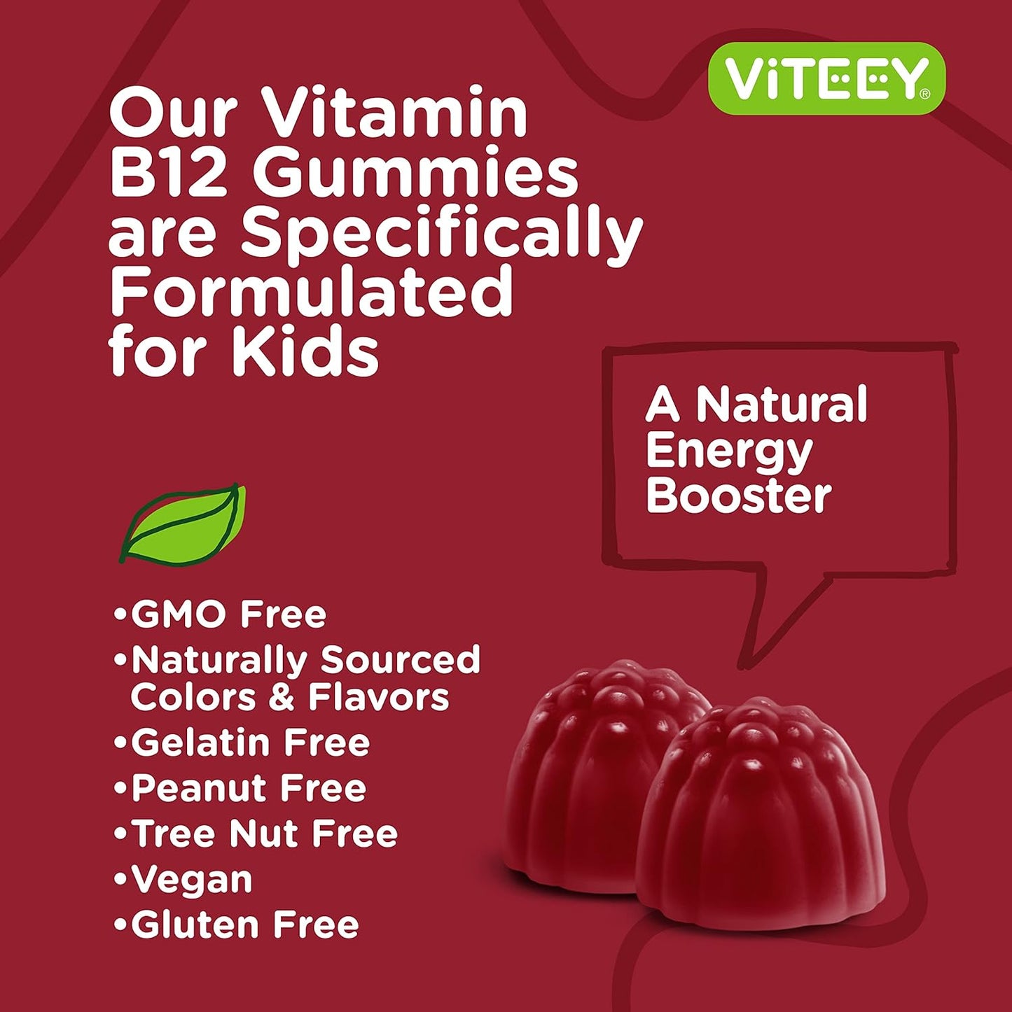 Sugar-Free Vitamin B12 Gummies for Kids - 1000mcg, Metabolism & Natural Energy Support - Vegan, Gelatin-Free, Gluten-Free - Strawberry Flavored Chewable Gummy