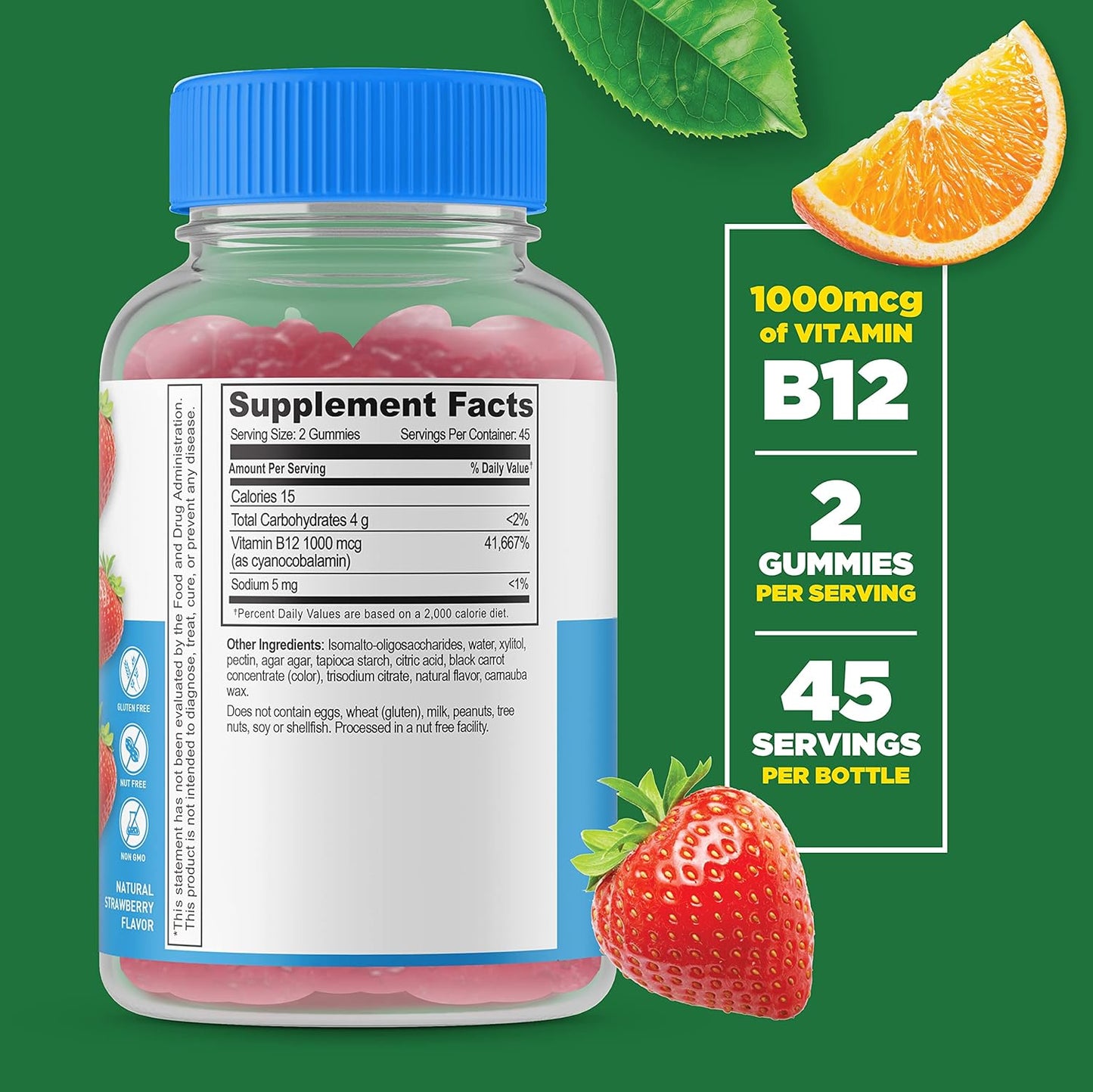 Sugar Free Vitamin B12 + Vitamin D 5000 IU Gummies Bundle - Tasty Vitamin Supplement, Gluten-Free & GMO-Free Chewables