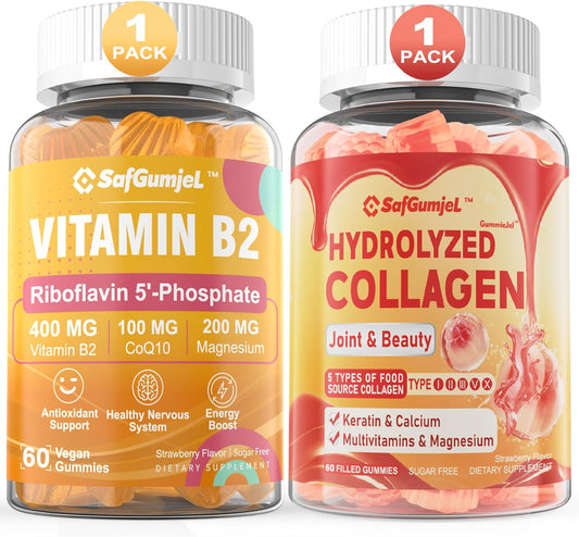 Sugar-Free Vitamin B2 Gummies with Hydrolyzed Collagen Peptides for Hair, Skin & Nails