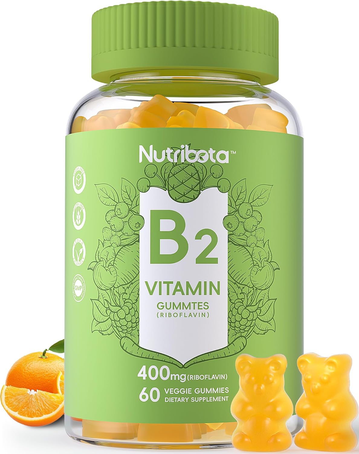 Sugar Free Vitamin B2 Gummies with Riboflavin 400mg & Magnesium for Adults & Kids - Vegan, CoQ10, 60 Count