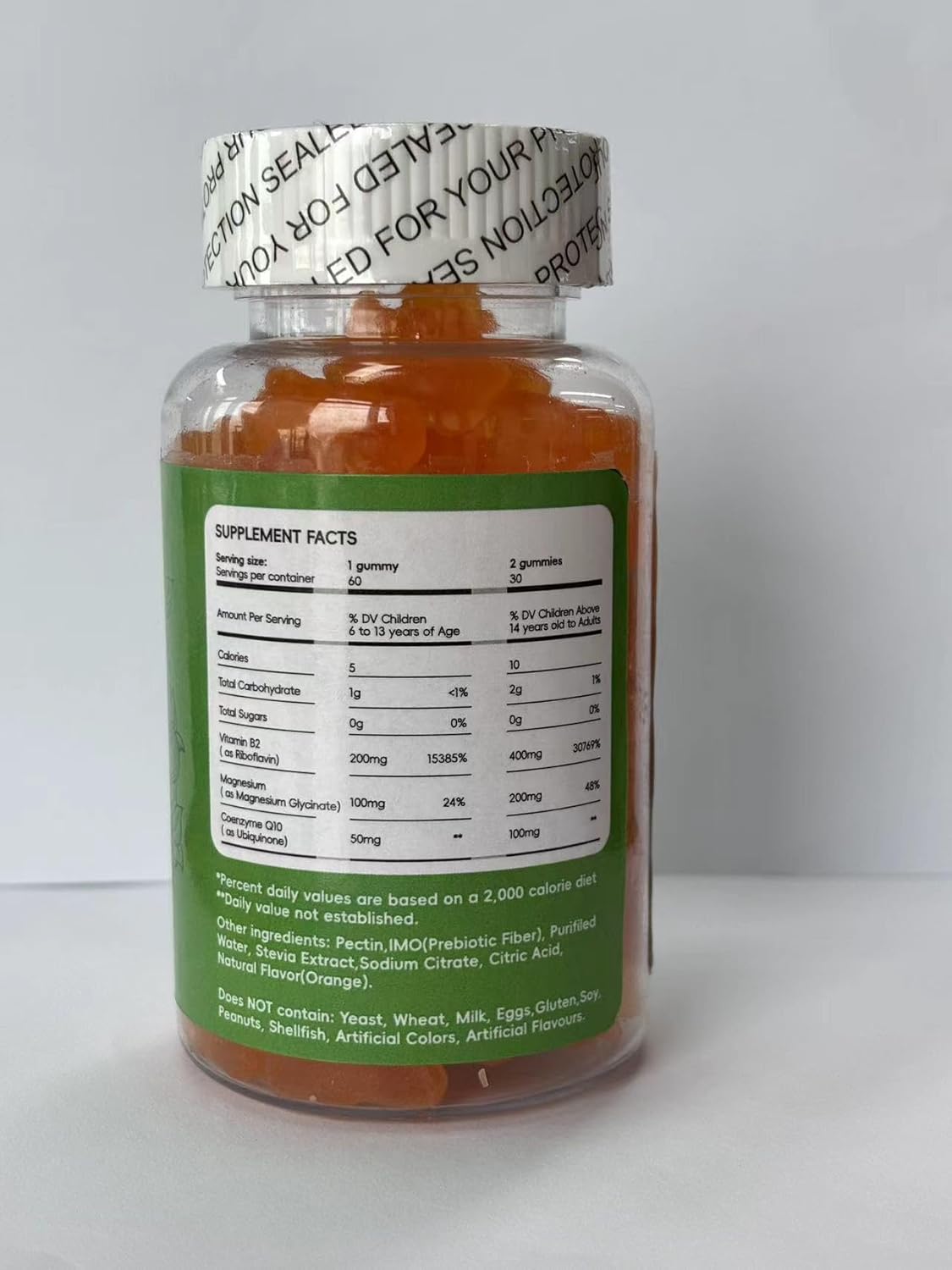 Sugar Free Vitamin B2 Gummies with Riboflavin 400mg & Magnesium for Adults & Kids - Vegan, CoQ10, 60 Count