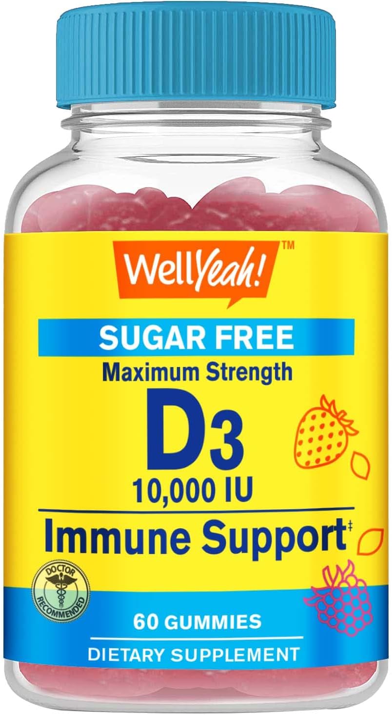Sugar Free Vitamin D3 10000 IU Gummies - Immune Booster, Bone & Teeth Support - Non GMO, Gluten Free, Vegetarian - Natural Flavors - 60 Gummies - BoostGo Australia