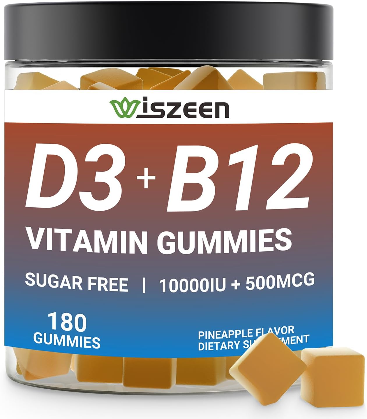 Sugar-Free Vitamin D3 + B12 Gummies for Adults - High Potency 10000IU D3 & 500 mcg B12 with Vitamin C & K2 - Energy, Bone, Immune Support