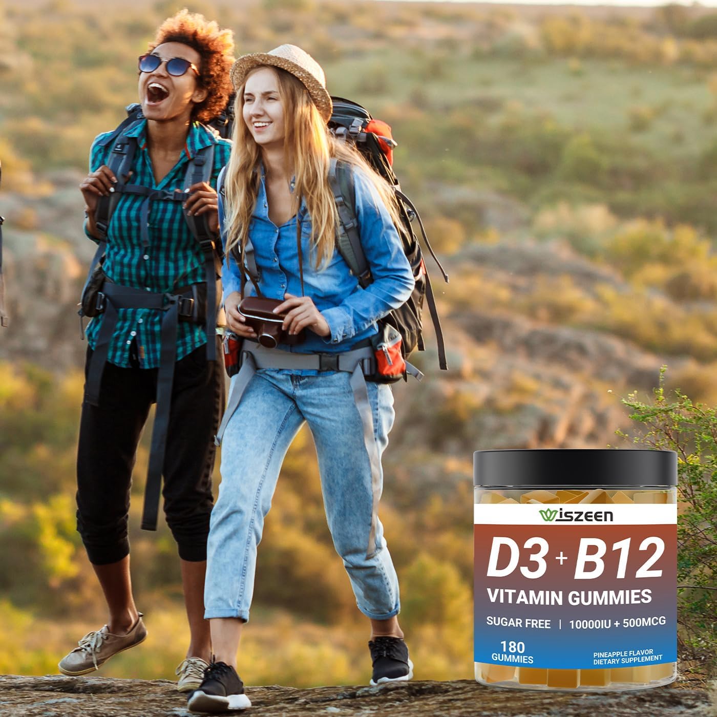 Sugar-Free Vitamin D3 + B12 Gummies for Adults - High Potency 10000IU D3 & 500 mcg B12 with Vitamin C & K2 - Energy, Bone, Immune Support