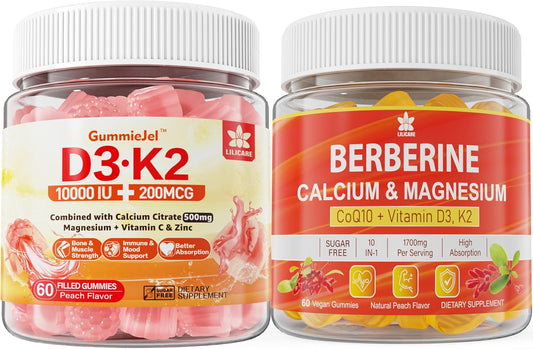 Sugar-Free Vitamin D3 K2 Gummies with Calcium, Magnesium, Vitamin C + Berberine Supplement