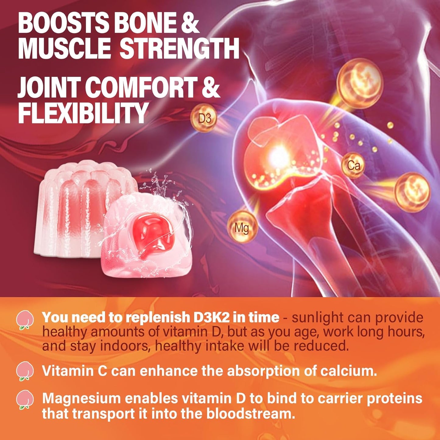 Sugar-Free Vitamin D3 K2 Gummies with Calcium, Magnesium, Vitamin C + Berberine Supplement