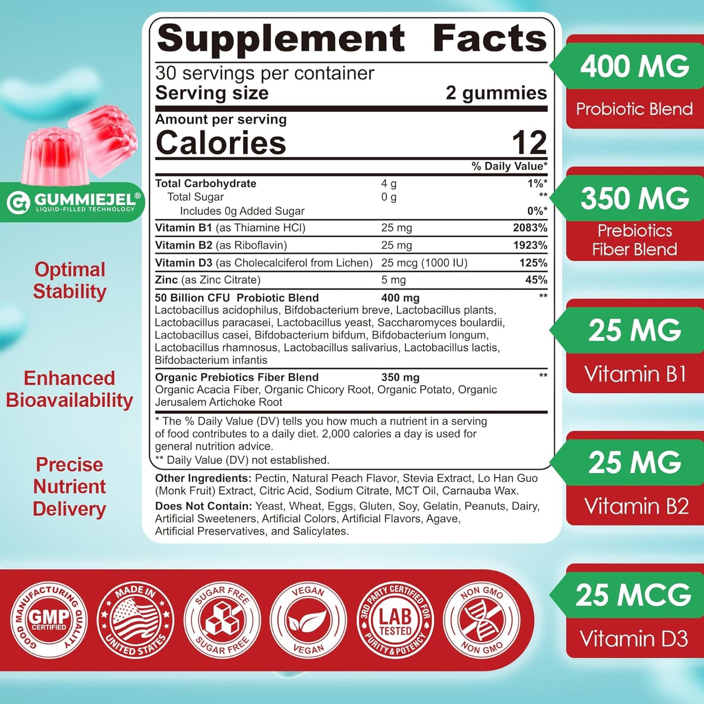 Sugar-Free Vitamin D3 K2 Gummies with Probiotics for Immune Support