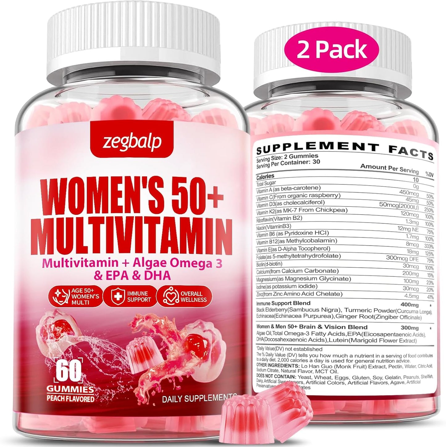 Sugar-Free Women's Multivitamin 50+ Gummies with Essential Minerals & Vitamins for Skin, Energy, Eye, Immune Support - Calcium, Magnesium, Zinc, Vitamin A, C, D3, E, K2, B Complex, Folate, Biotin
