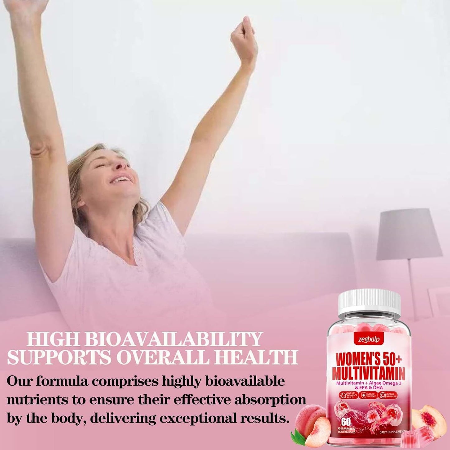 Sugar-Free Women's Multivitamin 50 Plus Gummies with Essential Nutrients for Skin, Energy, Eye, and Immune Support