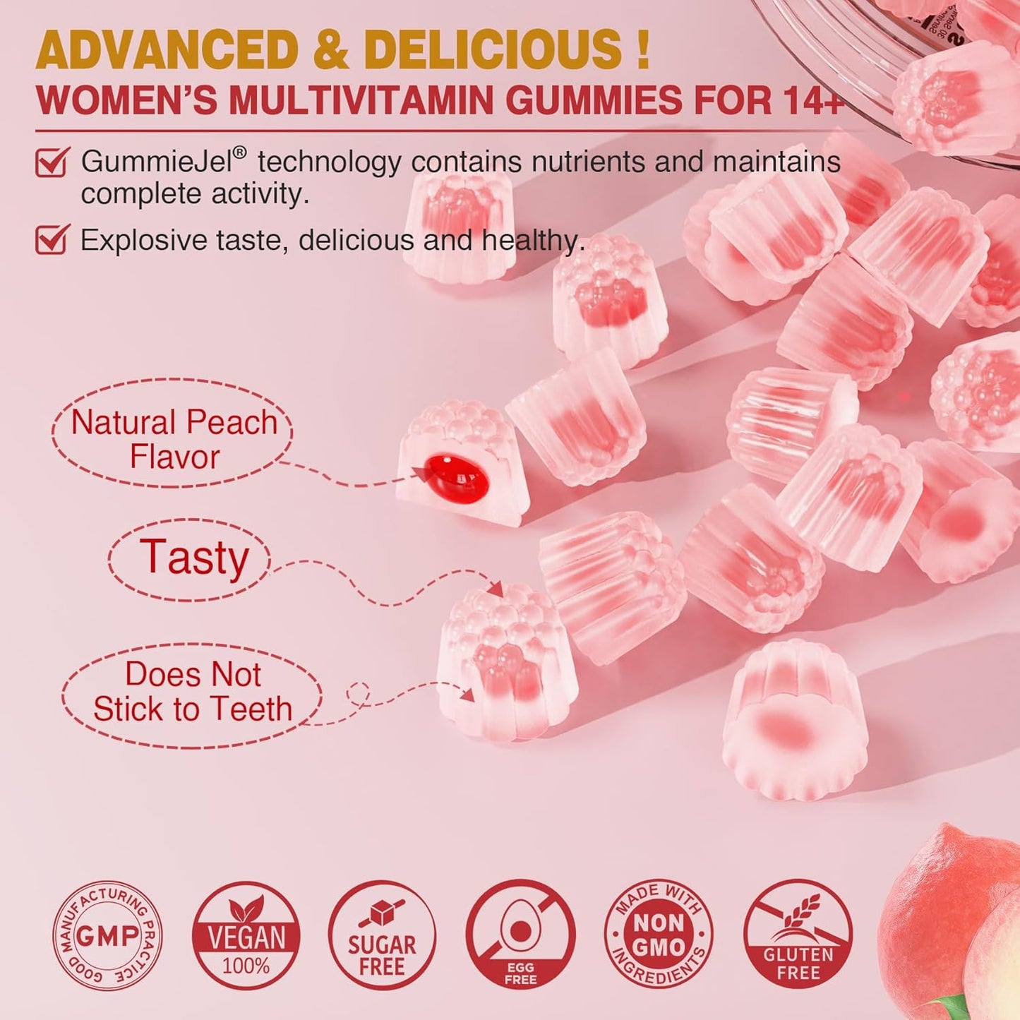 Sugar-Free Womens Multivitamin Gummies with Omega-3, Enzymes, Probiotics, and Essential Nutrients for Skin, Hair Growth, and Overall Health