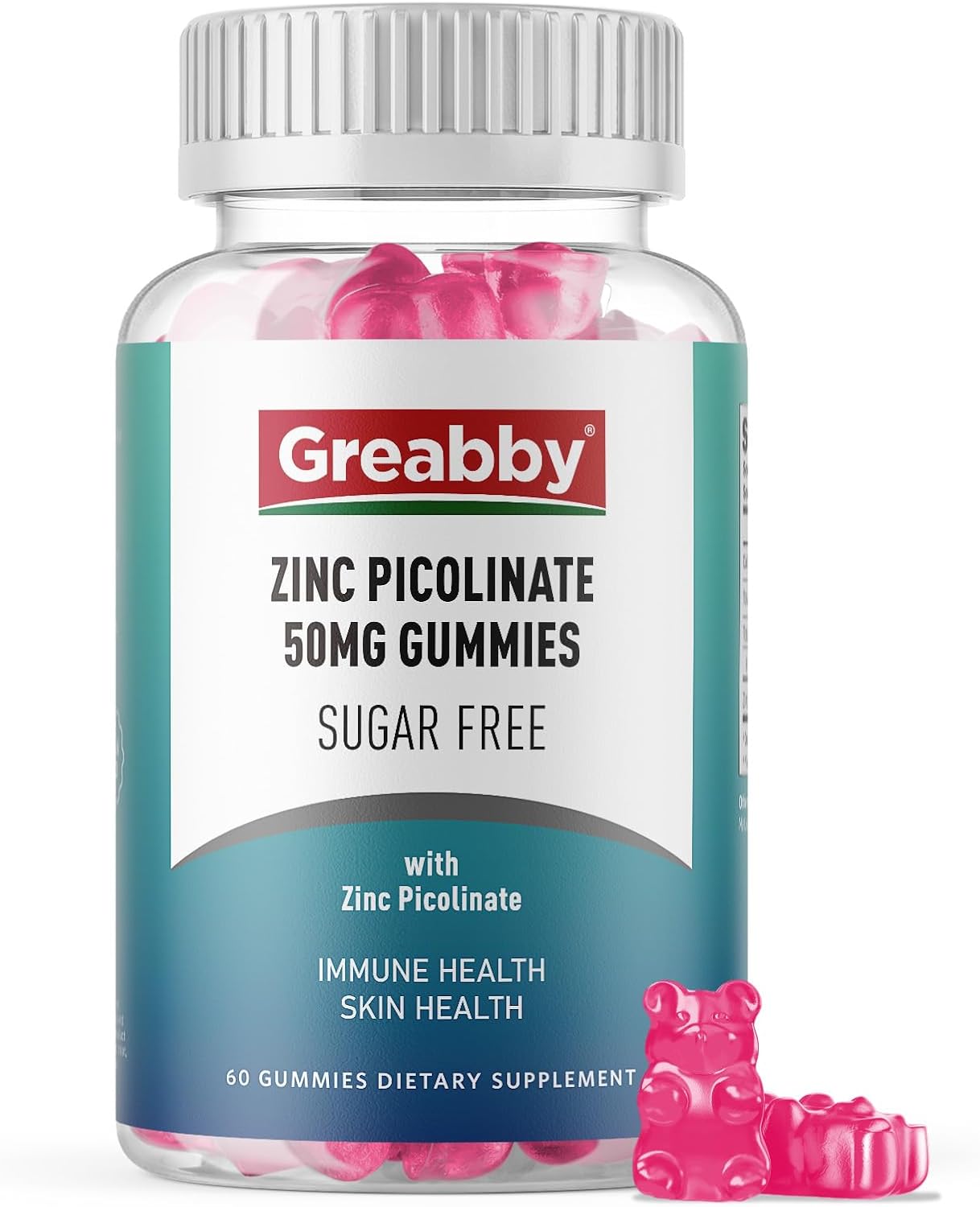 Sugar-Free Zinc Picolinate Gummies - 50mg Highly Absorbable Supplement for Growth, Immune System & Skin Health - 60 Gummies for Kids & Adults