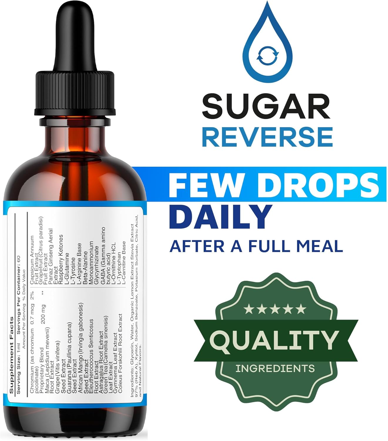 Sugar Reverse Drops Liquid Supplement - Advanced Formula for Sugar Reversal - 1-Month Supply