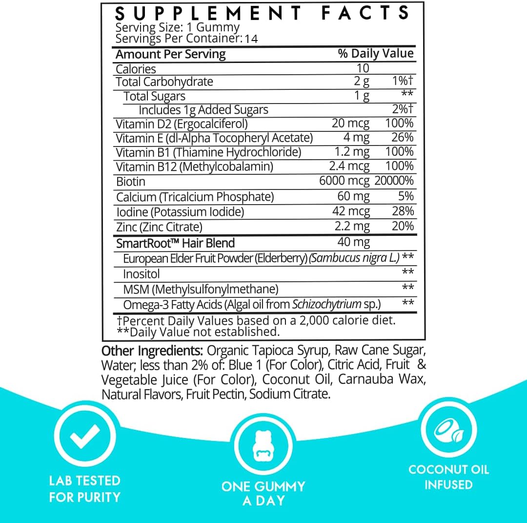 SugarbearPro Extra Strength Hair Vitamin Gummies 14-Day Supply with Biotin 6000mcg - Growth for Men & Women - Vegan B12, MSM, Inositol, Omega 3 - Certified Kosher, Halal, Cruelty-Free