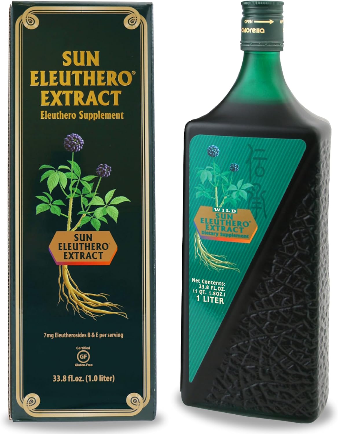 Sun Chlorella Eleuthero Root Extract Drink - Herbal Adaptogen & CGF Superfood - Gluten Free - 33.3oz