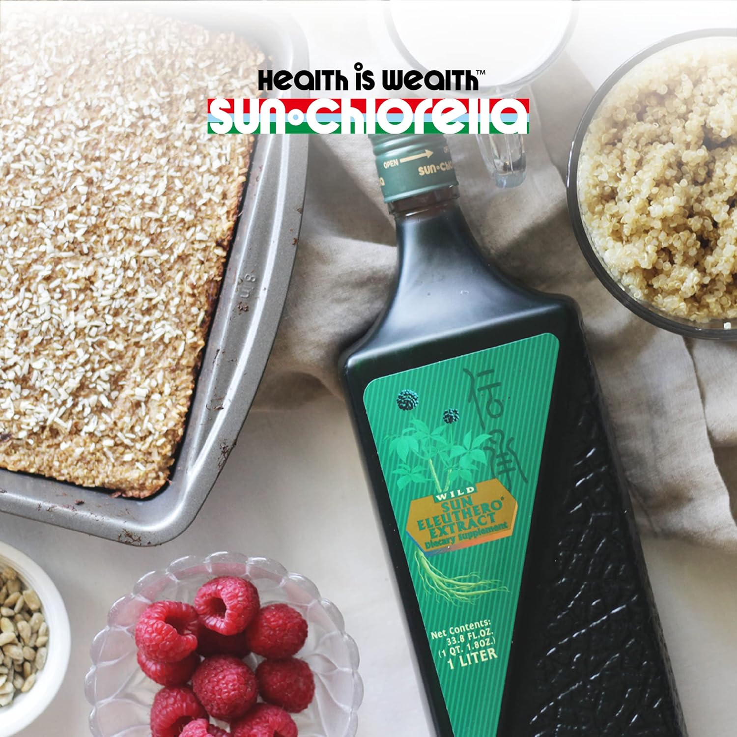 Sun Chlorella Eleuthero Root Extract Drink - Herbal Adaptogen & CGF Superfood - Gluten Free - 33.3oz