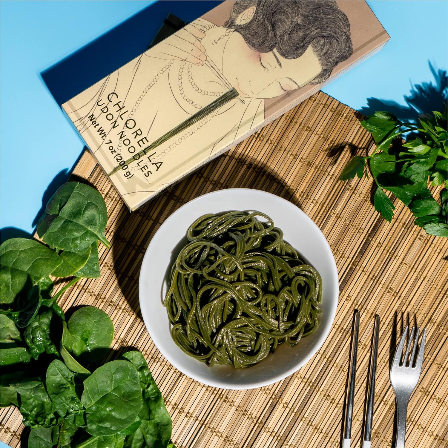Sun Chlorella Japanese Udon Noodles: Instant Healthy Boost with Green Algae for Soup, Pasta, Stir Fry - Dry, Vegan 7 oz