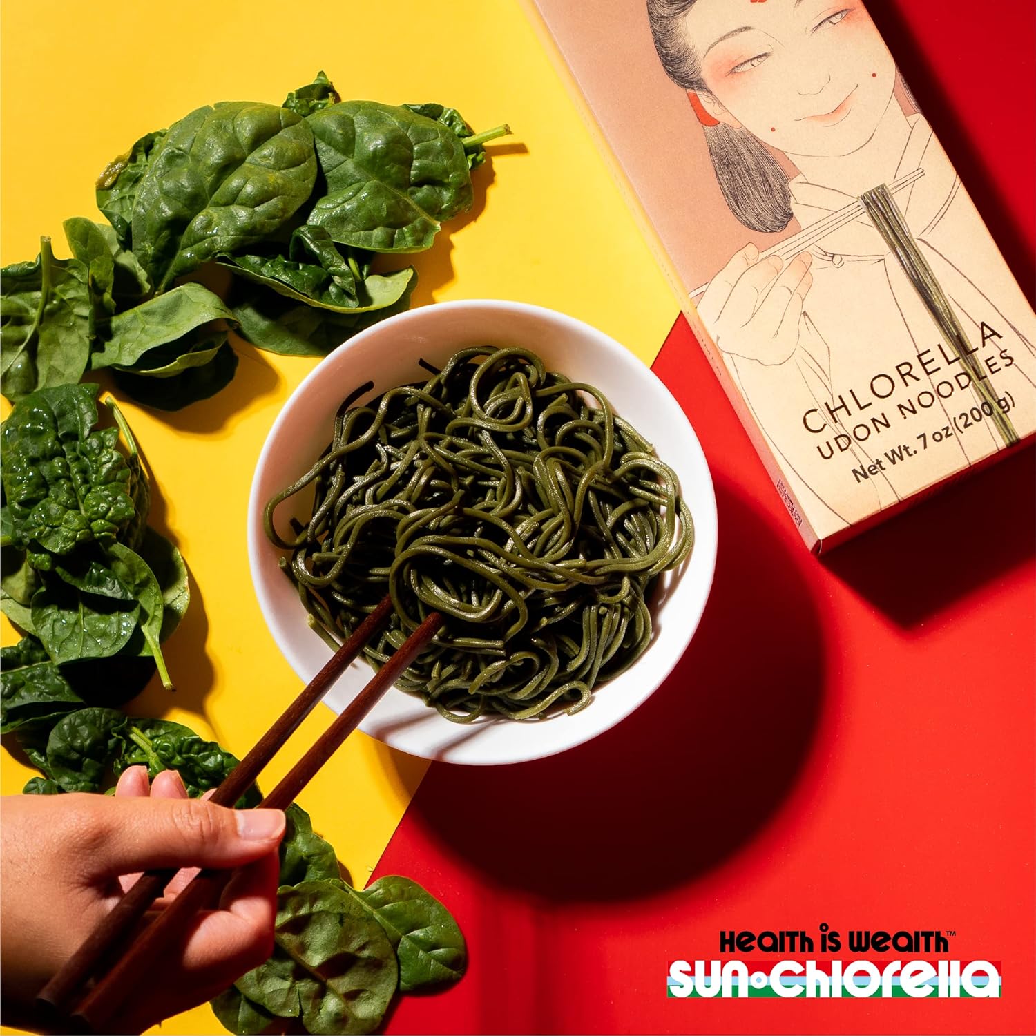 Sun Chlorella Japanese Udon Noodles: Instant Healthy Boost with Green Algae for Soup, Pasta, Stir Fry - Dry, Vegan 7 oz