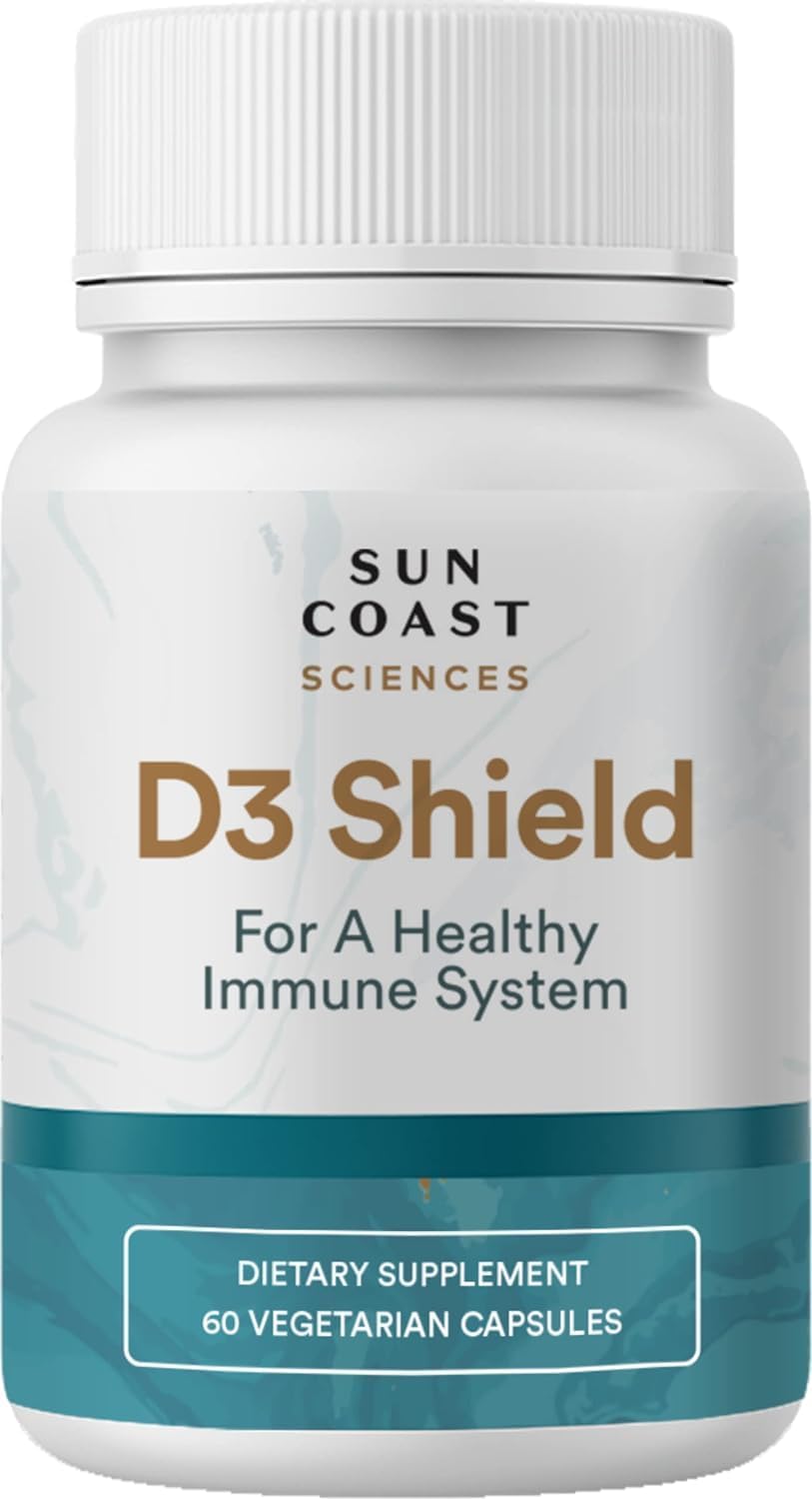 Sun Coast Sciences D3 Shield - High Potency Vitamin D3 for Immune Support and Bone Health - 60 Vegetarian Capsules with K2 and Calcium for Maximum Absorption
