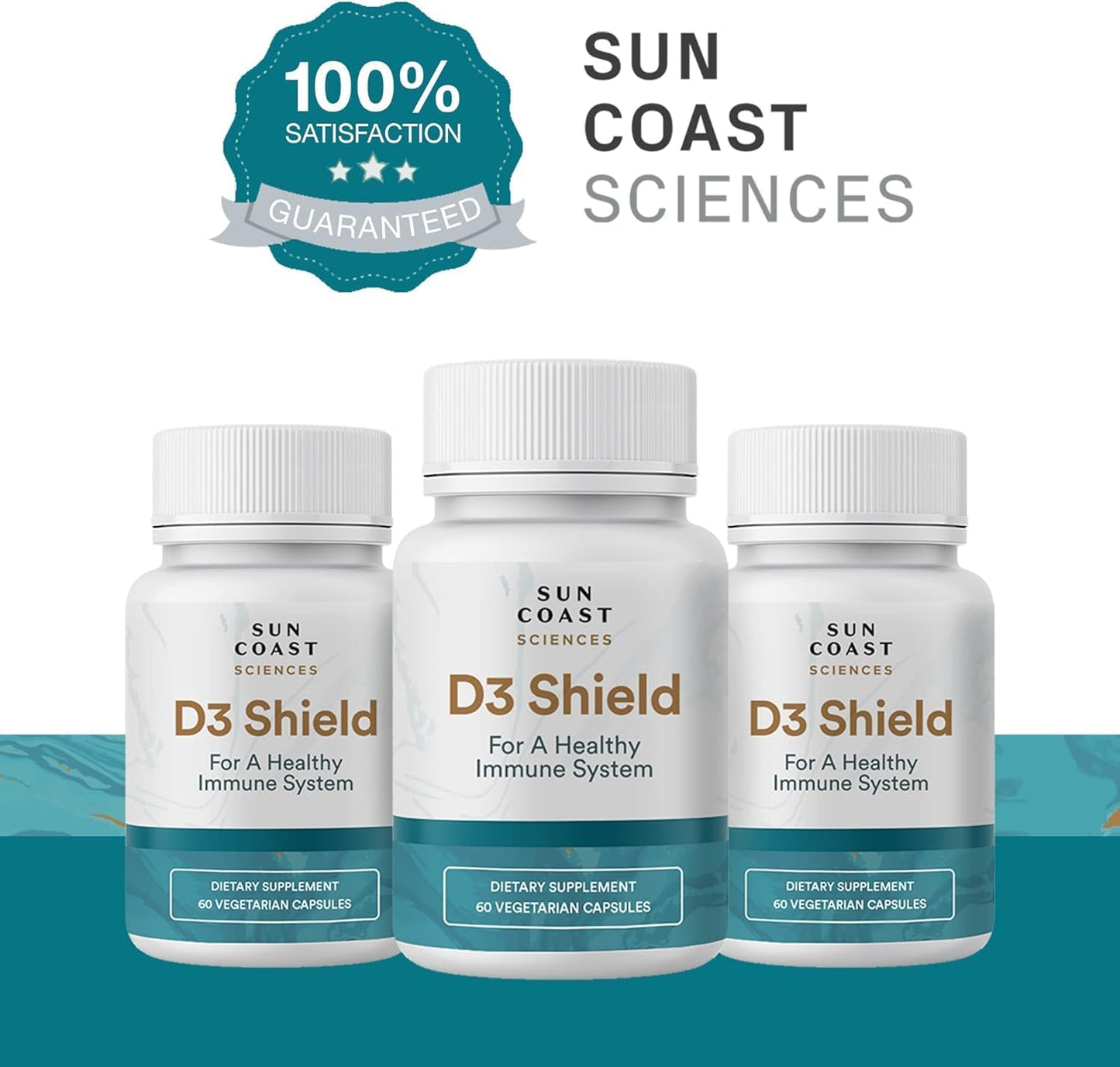 Sun Coast Sciences D3 Shield - High Potency Vitamin D3 for Immune Support and Bone Health - 60 Vegetarian Capsules with K2 and Calcium for Maximum Absorption