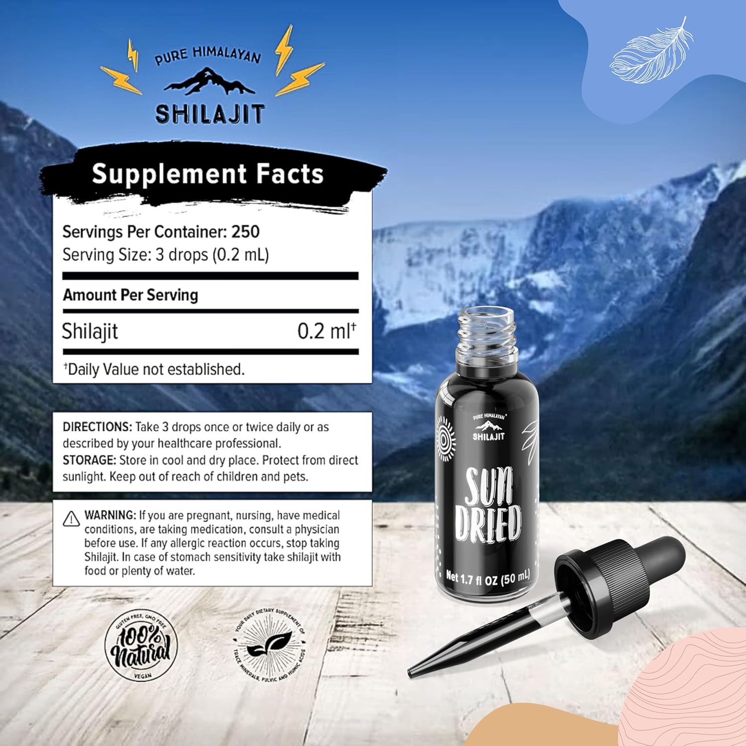 Sun Dried Pure Himalayan Shilajit Liquid Drops - Boost Immunity, Energy, Detox, Anti-Aging - Natural Trace Minerals & Fulvic Acid (50ml)