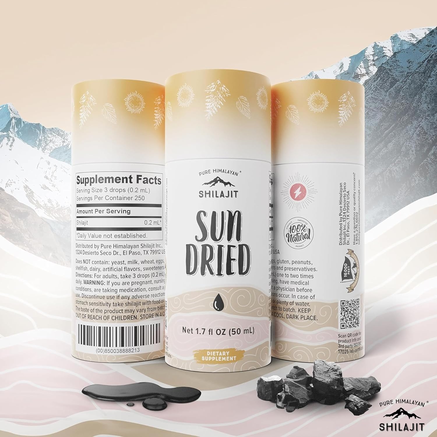 Sun Dried Pure Himalayan Shilajit Liquid Drops - Boost Immunity, Energy, Detox, Anti-Aging - Natural Trace Minerals & Fulvic Acid (50ml)