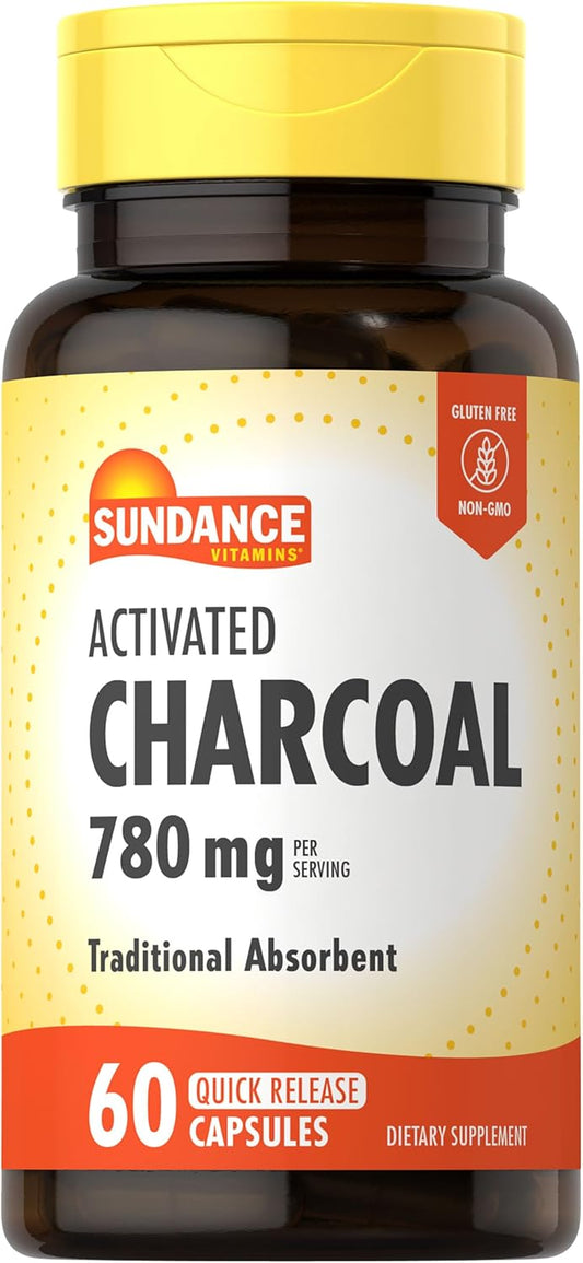 Sundance Activated Charcoal Capsules - 780mg, 60 Quick Release, Non-GMO & Gluten Free Absorbent Supplement