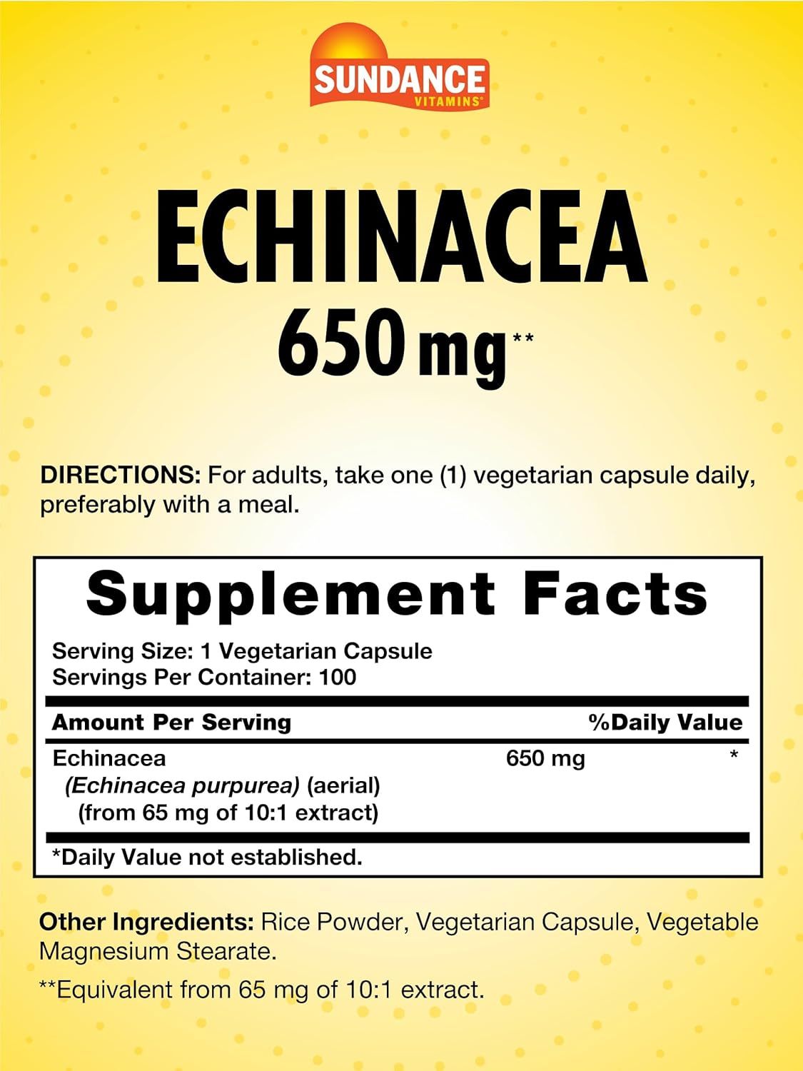 Sundance Echinacea Capsules - 650mg | 100 Count | Herbal Supplement for Immune Support | Vegetarian, Non-GMO, Gluten-Free