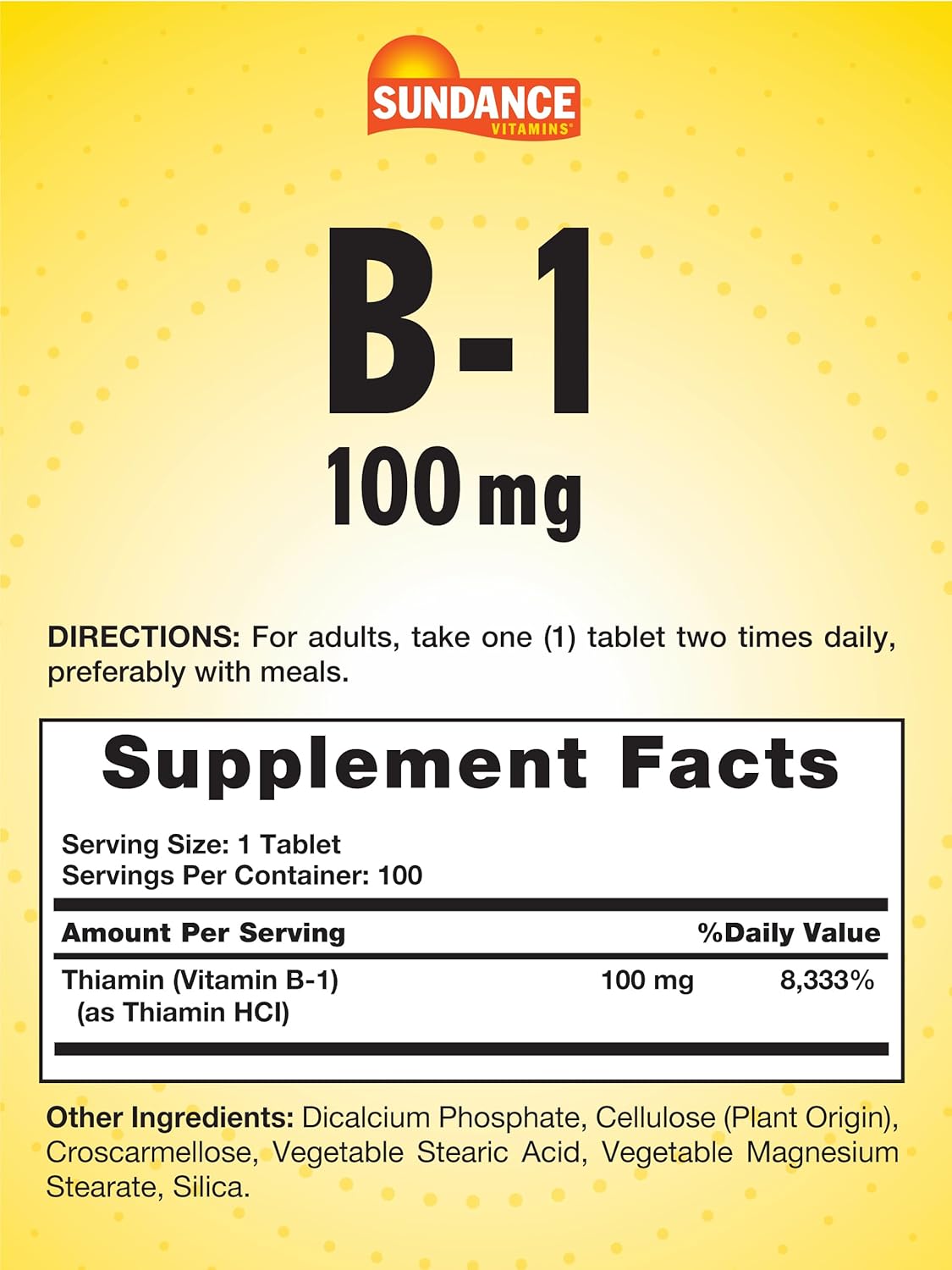 Sundance Vitamin B-1 100mg Tablets - Vegetarian Non-GMO Gluten Free Formula - BoostGo Australia