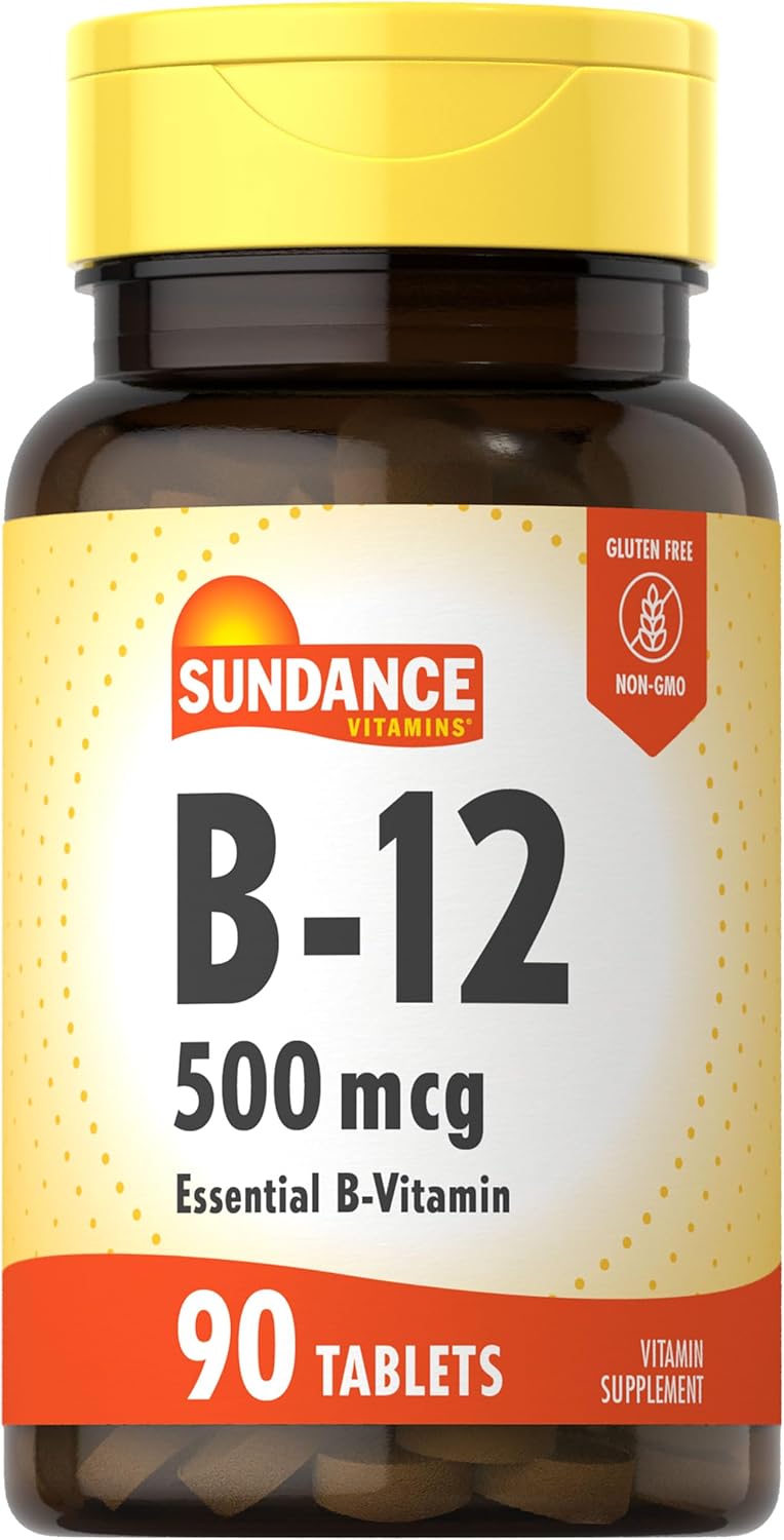 Sundance Vitamin B-12 500mcg: 90 Vegetarian Tablets, Non-GMO & Gluten Free Formula, Essential Supplement