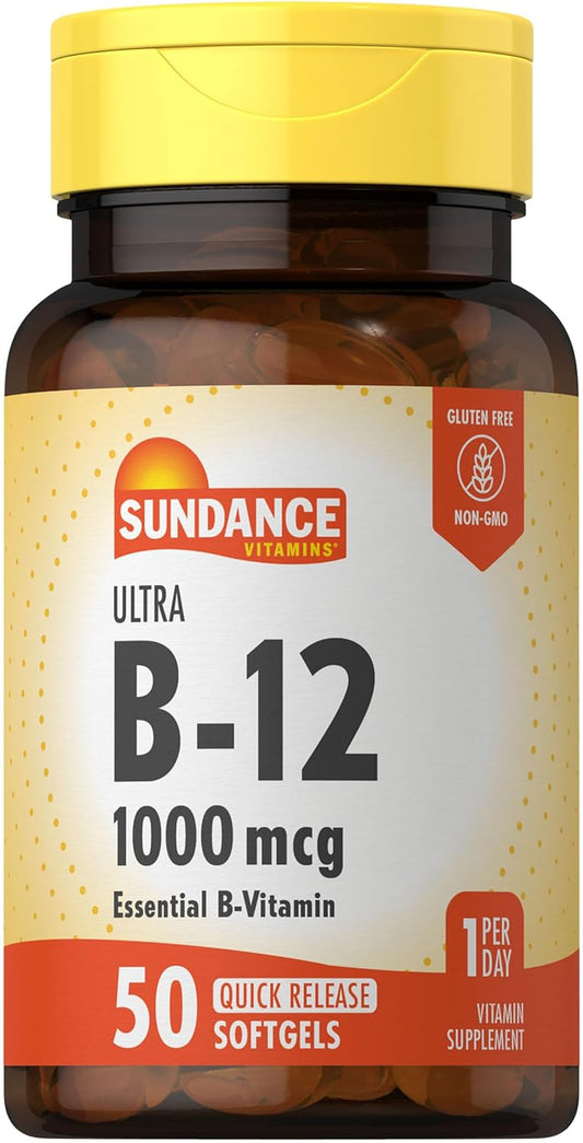Sundance Vitamin B12 1000 mcg Quick Release Softgels - Non-GMO & Gluten Free Supplement
