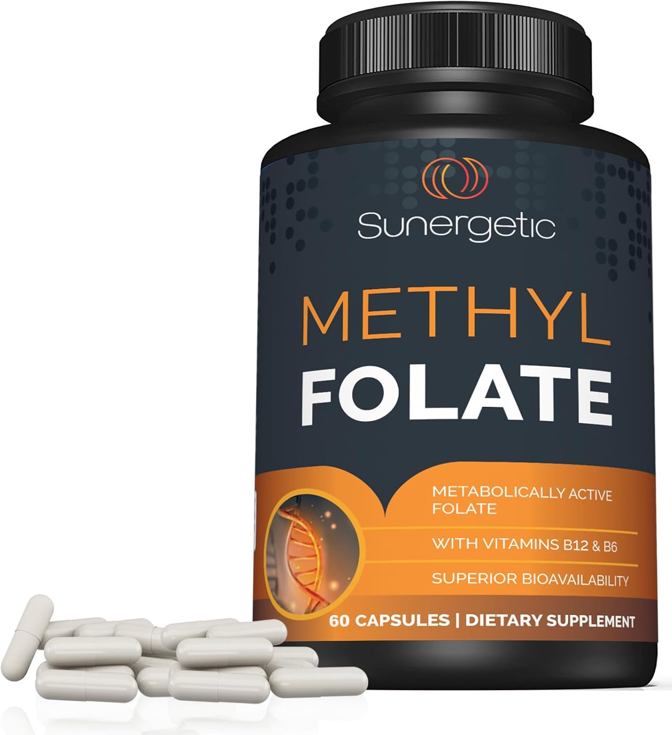 Sunergetic Methyl Folate Supplement with Vitamin B12 & B6 - Magnafolate - 400mcg per Capsule - 60 Capsules