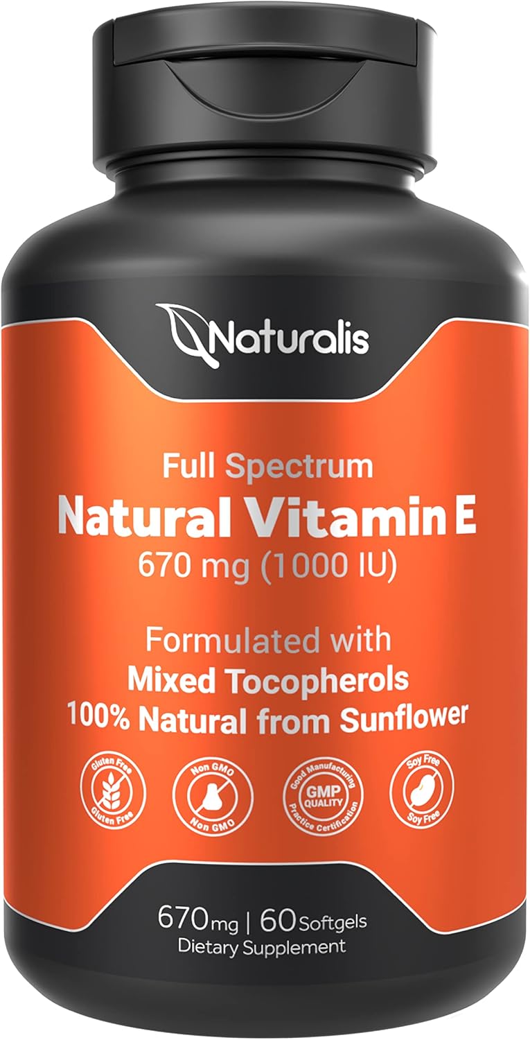 Sunflower Vitamin E Supplement with Mixed Tocopherols for Skin & Immune Support - 60 Softgels