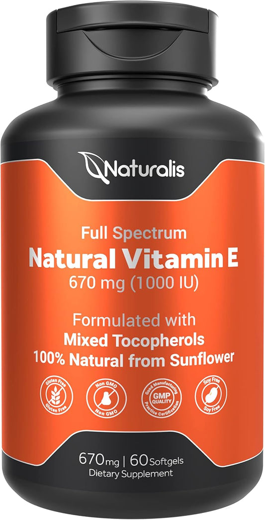 Sunflower Vitamin E Supplement with Mixed Tocopherols for Skin & Immune Support - 60 Softgels