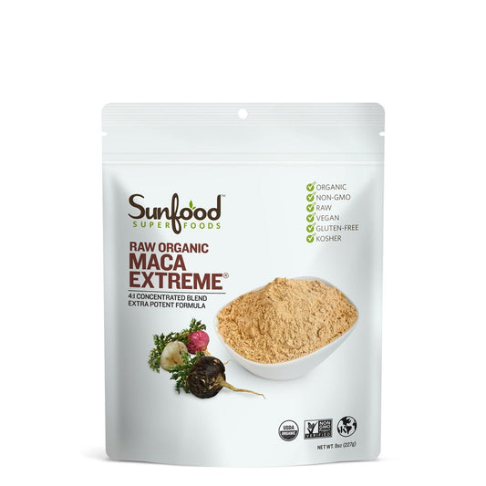Sunfood Superfoods Organic Maca Root Powder - Raw Superfood for Wellness - 8 oz Bag, 133 Servings - Non-GMO, Vegan, Gluten-Free - Ideal for Tea, Coffee, Matcha, Smoothies