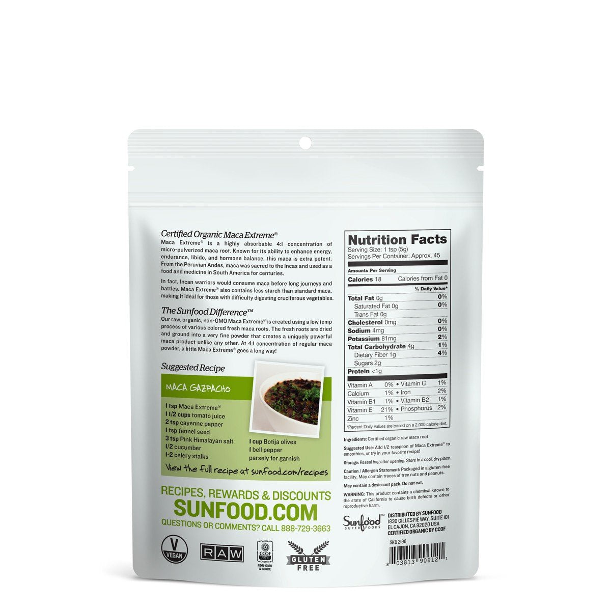 Sunfood Superfoods Organic Maca Root Powder - Raw Superfood for Wellness - 8 oz Bag, 133 Servings - Non-GMO, Vegan, Gluten-Free - Ideal for Tea, Coffee, Matcha, Smoothies