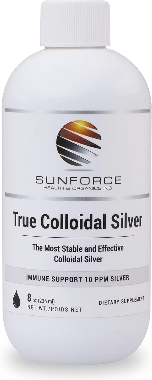 SunForce Health & Organics True Colloidal Silver Supplement - 10 ppm for Adults and Children - 8 OZ Bottle