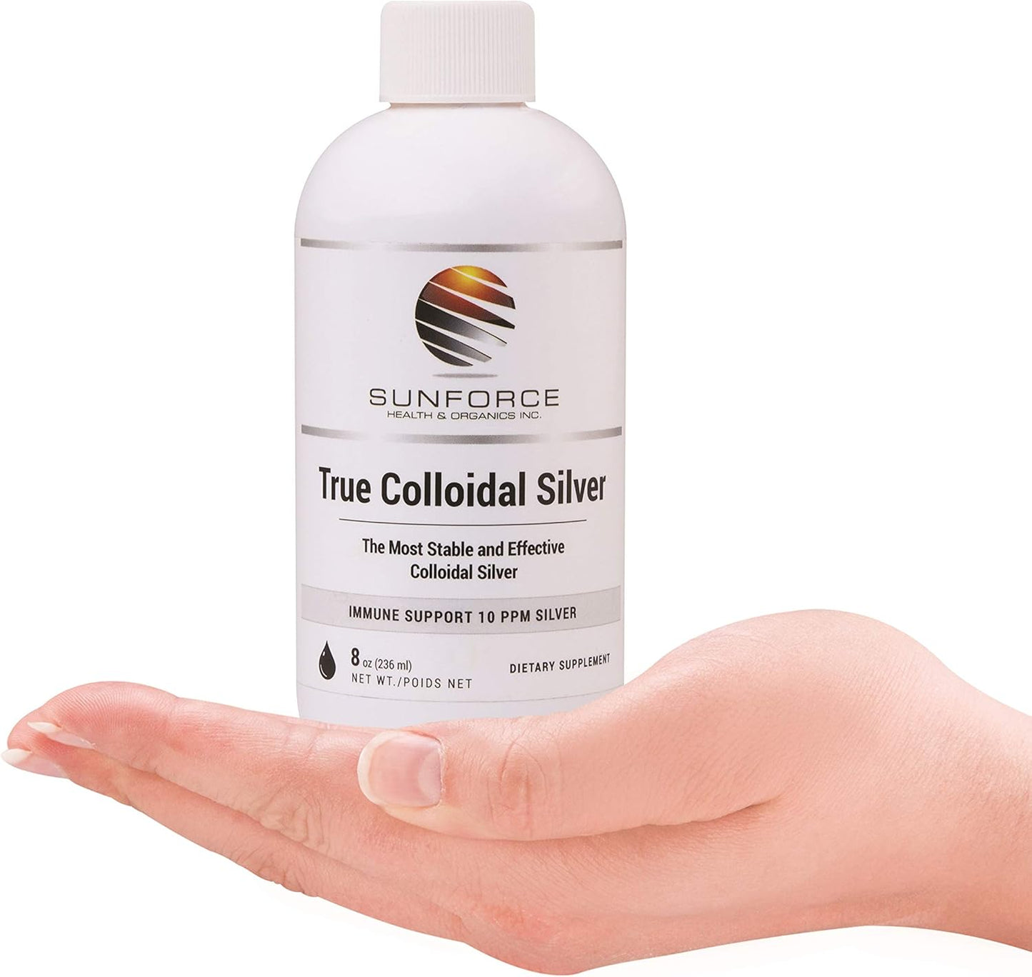 SunForce Health & Organics True Colloidal Silver Supplement - 10 ppm for Adults and Children - 8 OZ Bottle